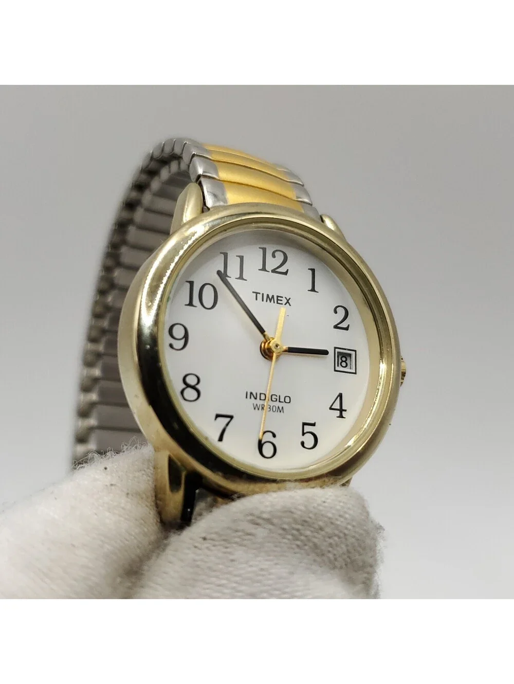 2009 Timex Indiglo Two-Tone White Date Dial 25mm Womens Watch New Battery